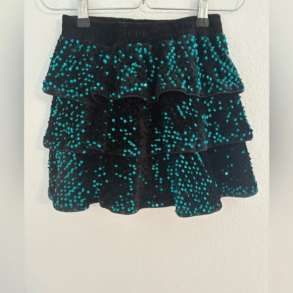 Girls Sequin Glitter Sparkle Ruffle Skirt